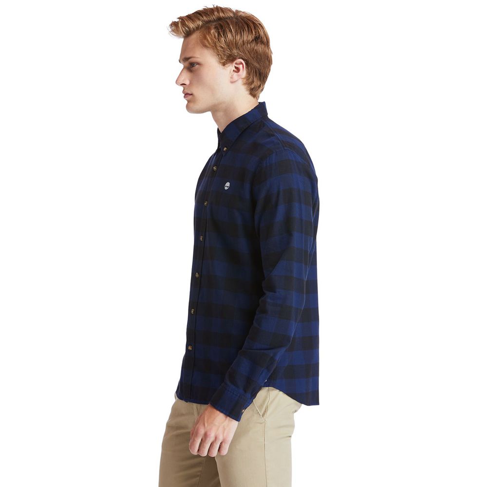 Camisa Timberland Argentina Hombre - Mascoma River Slim-Fit Long-Sleeve Check - Azul Marino - UTOJVG